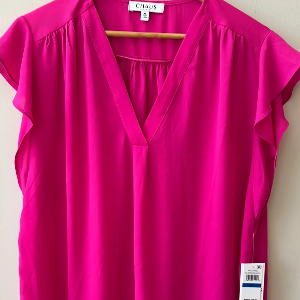 Chaus New York Exuberant Pink V-Neck Ruffle Sleeve Blouse Size XL - Picture 8 of 12